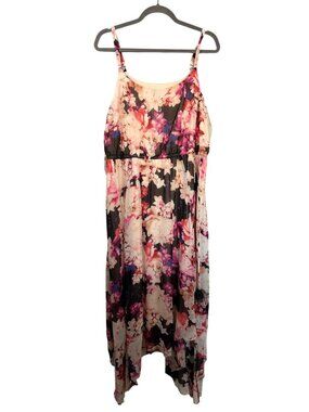 Lane Bryant Floral Maxi Dress Adjustable Straps Asymmetrical Hem Lined Polyester